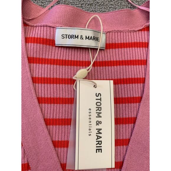 Storm & Marie Women's Large Pink Red Striped Knit Blouse - Picture 3 of 12